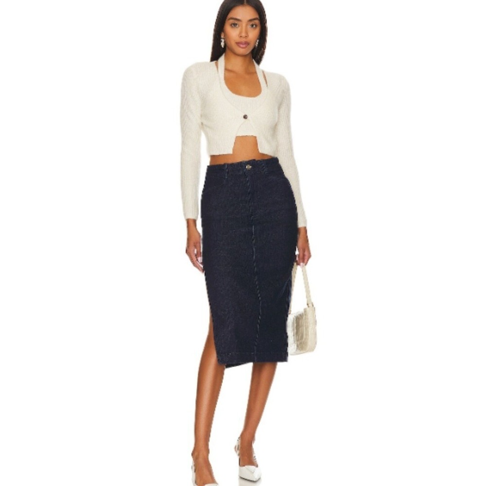 Favorite Daughter Women's Mischa Skirt in Flores Denim Size 6/23 Side Slit NEW